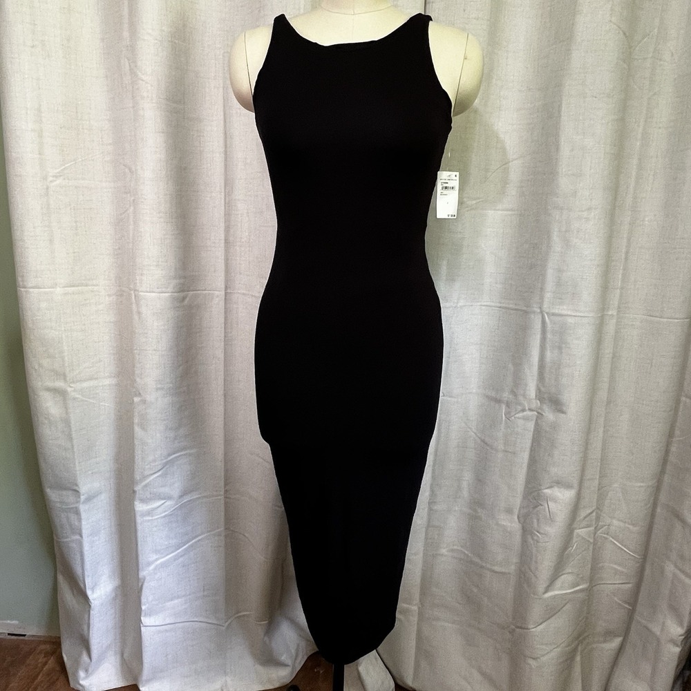 NEW! Good American Good Touch '90s Plunge Back Dress Sleeveless Black Size 2